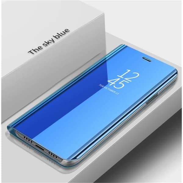 Aclay Samsung A40 Cover, Flip Clear View Transparent Mirror Case + Tempered Glass Screen Protector, 360° Standing Shockproof Case