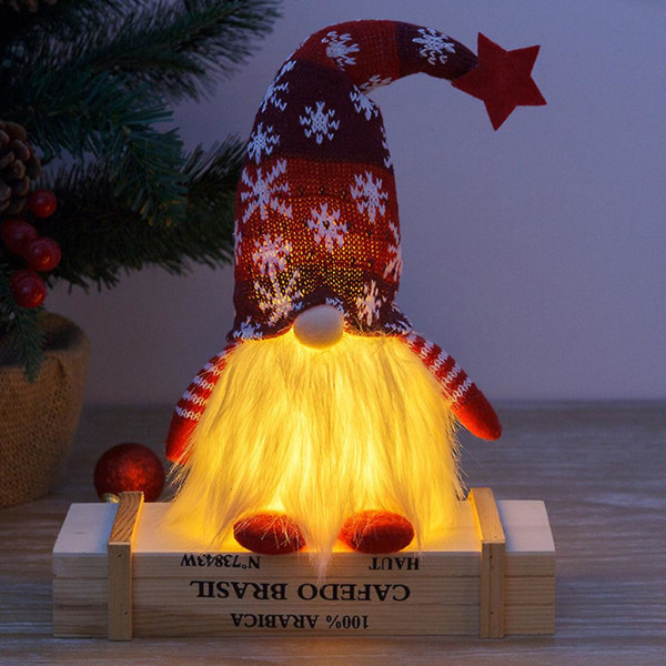 Julenisse med LED Lys Strikk Stjerne Nisse Figur Plysj Svensk TomteRed