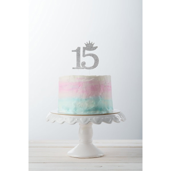15 Quinceanera Princess Crown Cake Topper - Søt 15-årsfest (sølv)
