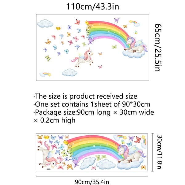 Rainbow Wall Decals Unicorn Rainbow Butterflies Clouds Wall Sticker