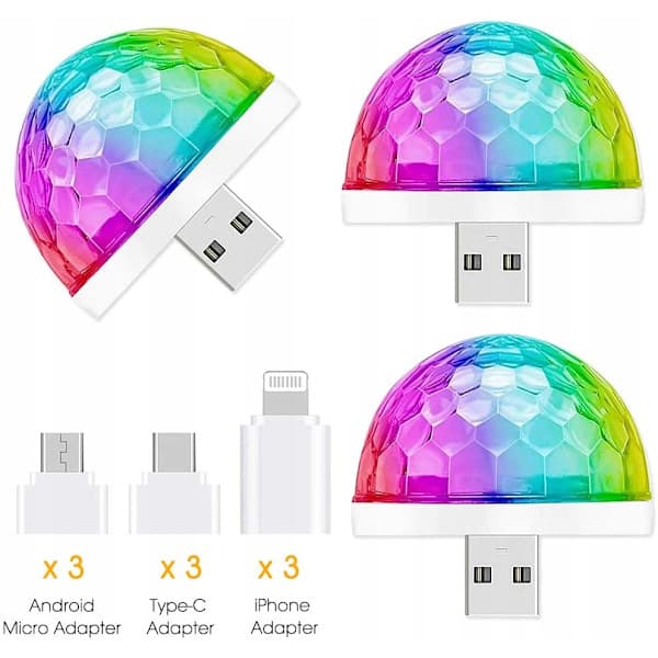 USB Diskolampe DJ Kuglelys USB Party Stroboskoplys LED Stemningslys 0,3W Hvid