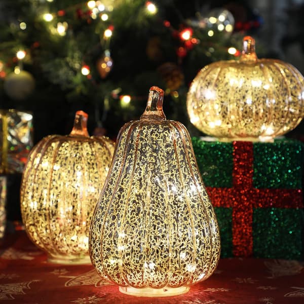 Mercury Glass Pumpkin String Light Timer for Halloween Pumpkin Decorations, Autumn and Thanksgiving Decorations, Rose Gold.