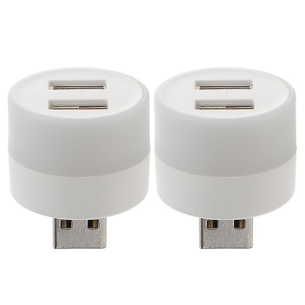 2 stk Bil Lys 2-ports USB Hub Adapter USB-drevet Belysning Lys Nattelampe Hvit 2,9X2,9X3,5CM White 2.9X2.9X3.5CM