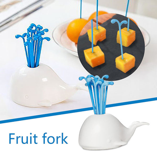 Sød Hval Sprut Frugtgaffel Sæt Tegneserie Dyr Beluga Skilt Dessert Kage Gaffel Frugtkurv Køkken Org