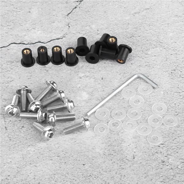 10 pcs Motorcycle Windshield Bolts Nuts Washers Universal Motorcycle Fairing Mounting Kit Silver
