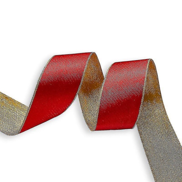 Julröd sammetsband Sammettrådsband Guldtrimning med trådkantsband Dekorativt tyg Sammetsband för julinpackning Gör-det-själv-hantverk Rosetttillverkning Fl