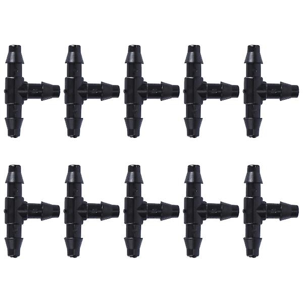 10 stk. Slangemundstykke T-stykke Koblinger Drypvanding Haveredskab Til 4/7mm Slange (sort) Sort100stk