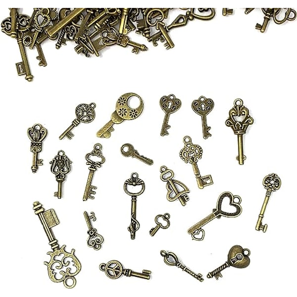 125 kpl Vintage-tyylisiä luurankoavaimen riipuksia, Sekalaiset antiikkiset pronssiset messinkiset riipukset DIY-korujen valmistukseen, hääjuhliin