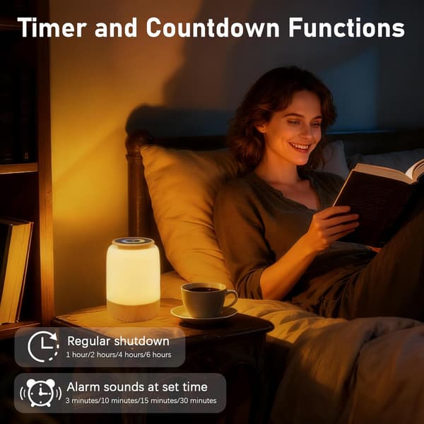 Bedside Lamp, LED Night Light with 256 RGB Color Changes, 7 Lighting Modes, 4 Brightness Levels, Timer and Countdown Functions