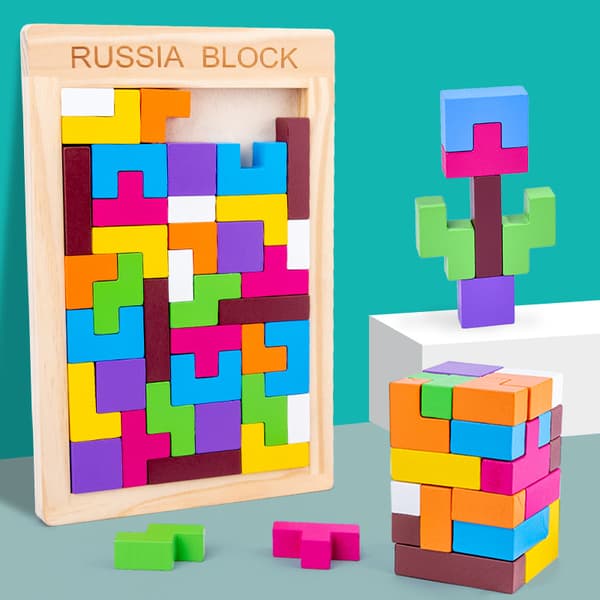 Wooden Block Puzzle Brain Teaser Tangram Jigsaw Intelligence Game