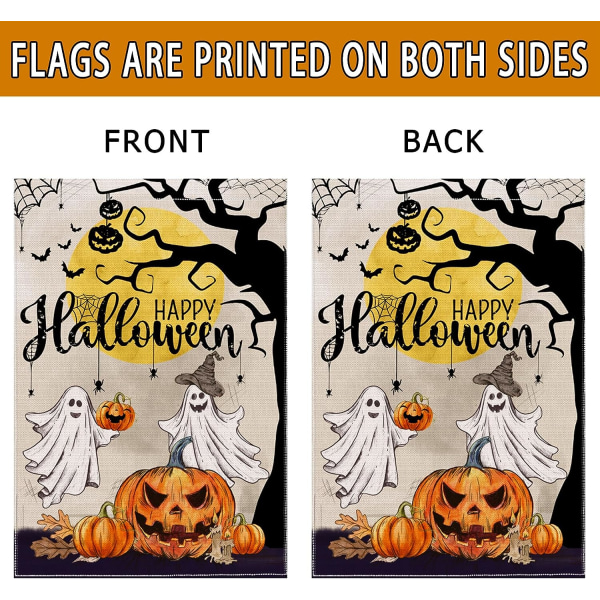 Halloween Puutarha Lippu 12x18 Kaksipuolinen, Ghost Happy Halloween Yard Lippu, Puutarhaliput Koristeet Ulkona Kotiin Ba