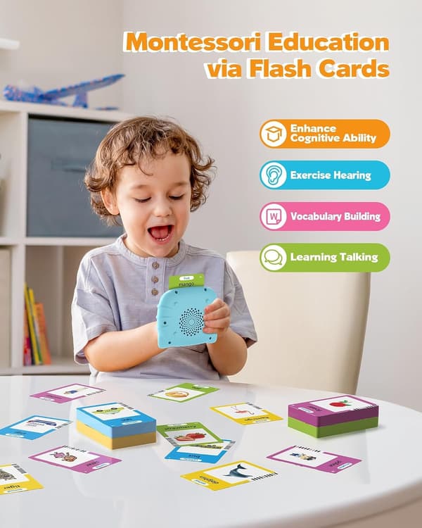 Talking Flashcards for Toddlers 1 2 3 4 Years Old, Montessori Language Learning with 224 Words, Pocket Speech Therapy Tool and Speech Development