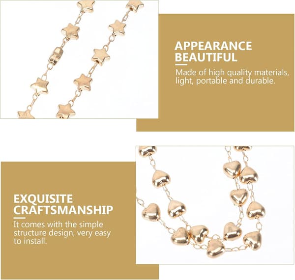 2 Pieces Alloy Eyeglass Chains with Heart and Star Shape in Gold with Anti-fall Function