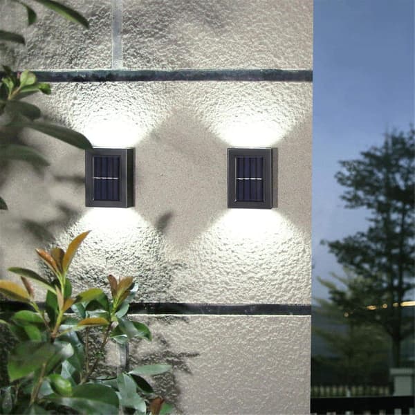 Sett med 2 utendørs solcelle vegglamper kaldhvit Cool White