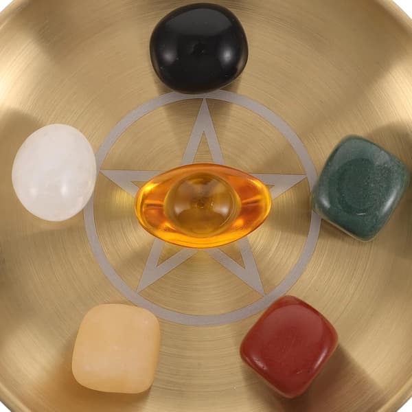 Crystal Stone Ritual Plate Altar Tray with Metal Construction, Versatile Function and Durable Design