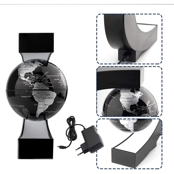 C-form Magnetisk levitation Flytande världskartglob med ledskärmsstöd, roterande jordklotsfär, heminredning kontor