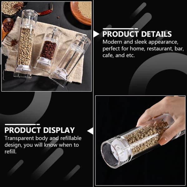 Acrylic Pepper Mill with Adjustable Coarseness, Modern Elegant Manual Pepper Grinder