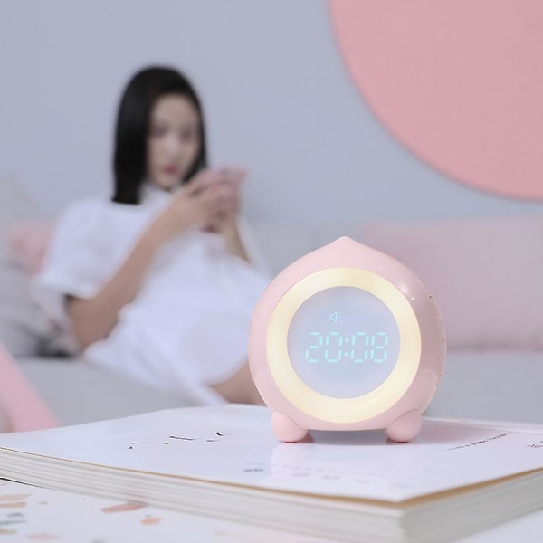 Digital vækkeur til børn, Digital vækkeur, Lydløs vækkeur, Snooze-funktion, Solopgangsimulator, Farverige lys til at vække lyserød pink