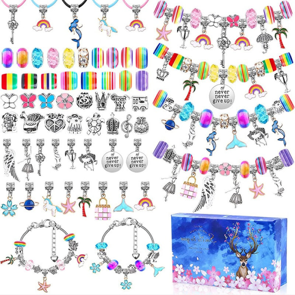 Gør-det-selv-armbåndssæt til piger, 112 stk charmearmbåndssæt med perler, armbånd og halskædesnor til armbånd Håndværk og halskædefremstilling