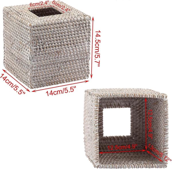 Square Rattan Tissue Holder, Decorative Tissue Storage Box, Cube Paper Holder, Paper Napkin Storage Case