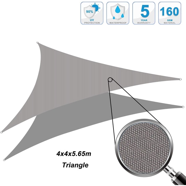 Trekant Skygge Sejl 4x4x5.7m Vandtæt og UV-resistent, Velegnet til Have Terrasse Balkon, Grå