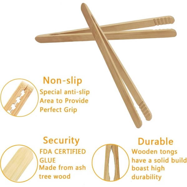 Bambu köksredskapstång, återanvändbar bambu rostat brödtång för rostat bröd, Kimchi, frukt och te, 3 st, 18 cm