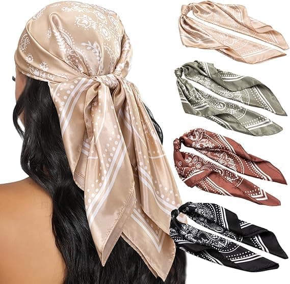 4 stk Hodeplagg for kvinner 90cm Hodeplagg Silkeaktige Satinskjerf Firkantet Bandana Hårinnpakninger Skjerf for søvn
