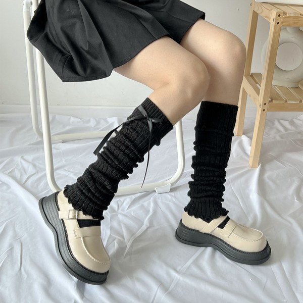 1 STK Kvinder benvarmere sokker ensfarvede strikkede benærmer med sløjfer Støvlemanchetbetræk til tøj