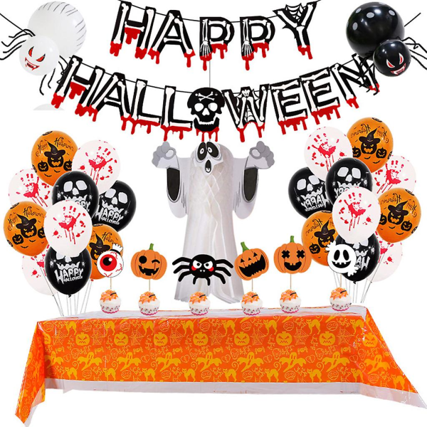 Happy Halloween Ballong Hanging Banner Set Bloody Bordtrekk Spooky Party DeSet 2
