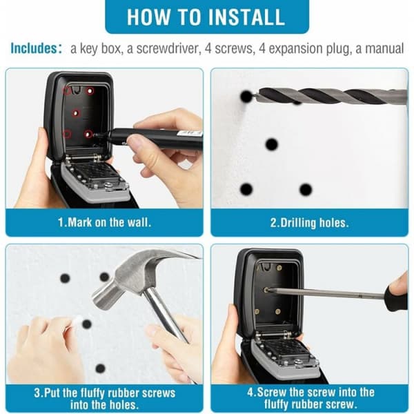 Waterproof Key Box with Combination Lock - Wall Mounted Key Box - Secure Key Storage