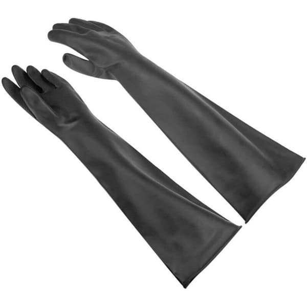 45 cm kraftige sorte handsker, 1 par kemikalieresistente latexhandsker