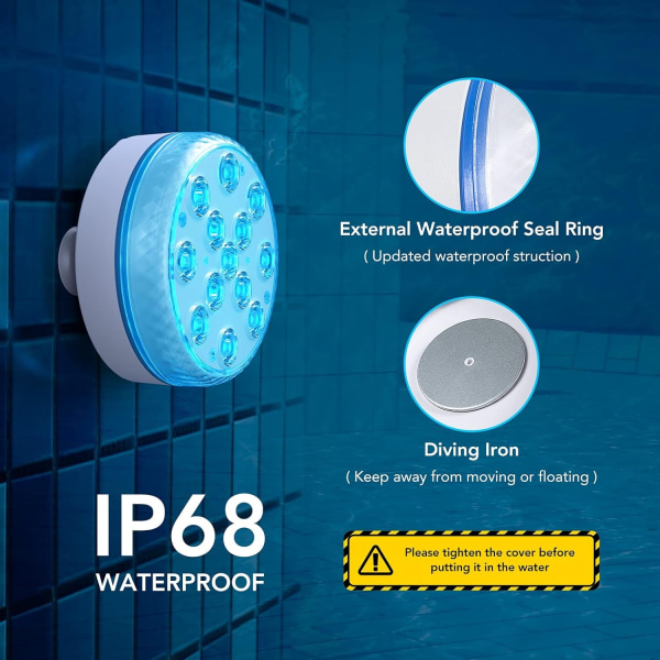 IP68 vattentäta nedsänkbara LED-lampor, undervattenspoollampor med RF-fjärrkontroll 13 ljuspärlor 16 RGB-färger, med magneter/S