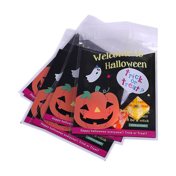 100 stk Halloween Godteri Cookieposer Selvklebende Tegneserie Gresskar Heks Spøkelse Trykk Klar Snack Emballasje Snackposer Gresskar Femstjerners