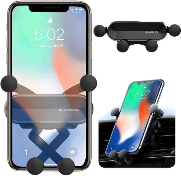 Biltelefonholder, Gravity Telefonholder Universal Luftventil Smartphoneholder med 360° Rotation, Sort, 10.9*9.2cm