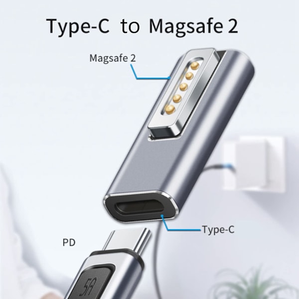 Kannettavan tietokoneen Type-C naaras - magneettinen uros -adapteri merkkivalolla, PD-huijausadapteri Magsafe2:lle