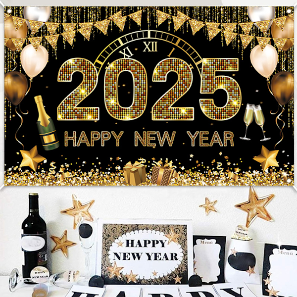 Gott Nytt År Bakgrund 2025 Gyllene Klocka Nedräkning Bokeh Glimmande Bakgrund Gott Nytt År Aftonfest Dekoration Porträtt Foto