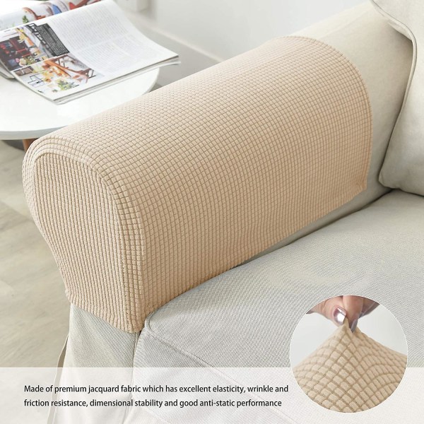 Set med 2 Jacquard Stretch Soffa Armstöd Armstödsskydd Halksäkra Möbelskydd Armstödsskydd för Soffa Recliner Beige