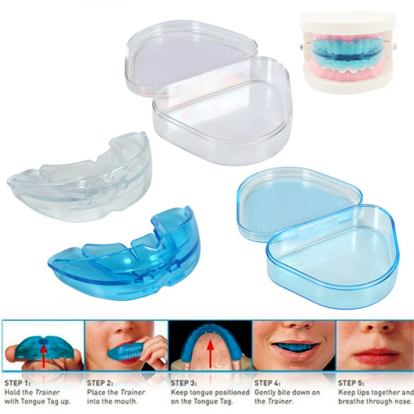 2ST Tandhållare Tandmunskydd Ortodontisk hållare Träningsapparat - Vit + Blå