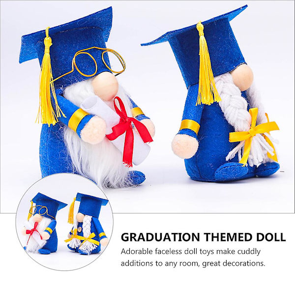 2 stk. Doktorhat Graduation Dukker Ornamenter Søde Ansigtsløse Dukker Dekorationer Blå 16XX11X7CM