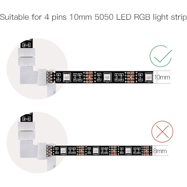 8 stk. L-formet Loddefri Snap-Down 4-bens LED-Strips-Connector til Højre Vinkel