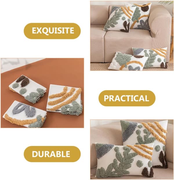 Bohemian decorative throw pillows with leaf pattern, plush and cotton material, comfortable and decorative