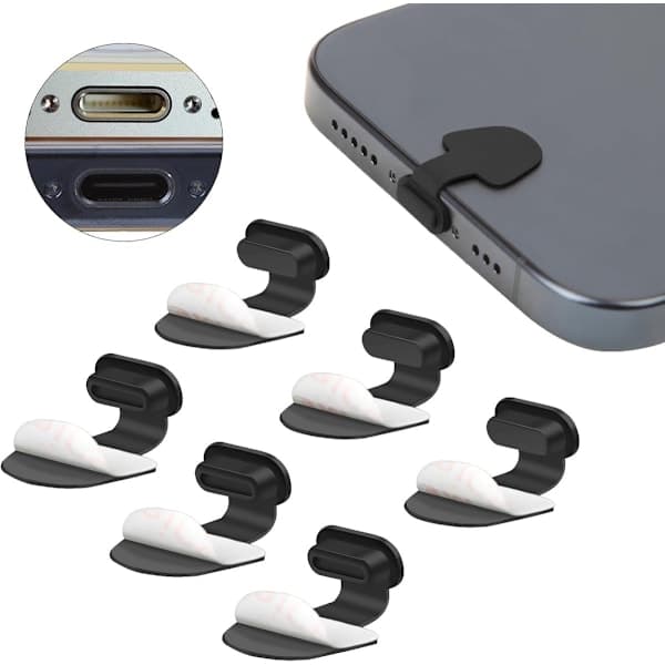 USB-C Port Dustproof Plug - 6 Pieces - Dustproof and Waterproof - Black