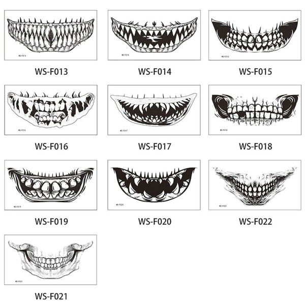 Svartvita tillfälliga tatueringsdekaler för Halloween, 10-pack, maskerad, skämt, fest, sminkrekvisita, svart och vitt