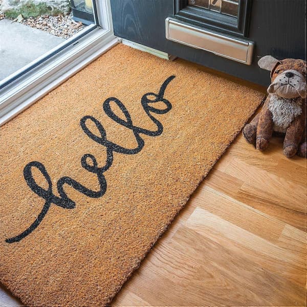 Non-Slip Coir Doormat - Hello - Welcome Mat with PVC Backing