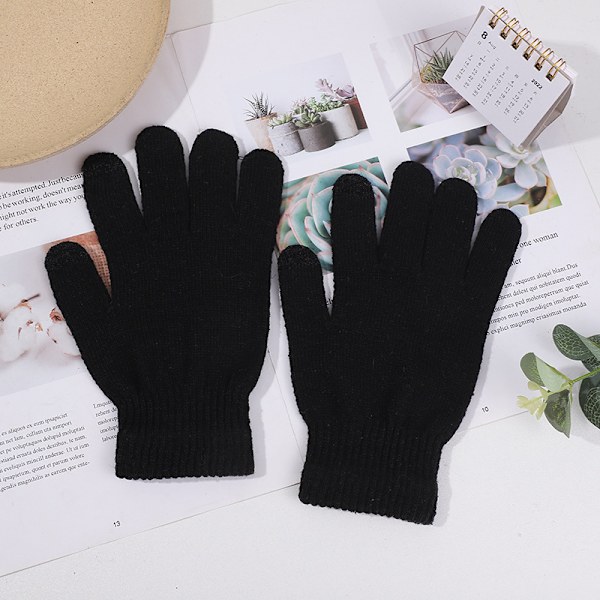 Barnehansker Gutter Vinterhansker Elastiske 5 Fingre Fullfingerhansker Strikkede Magiske Hansker Dress - svart