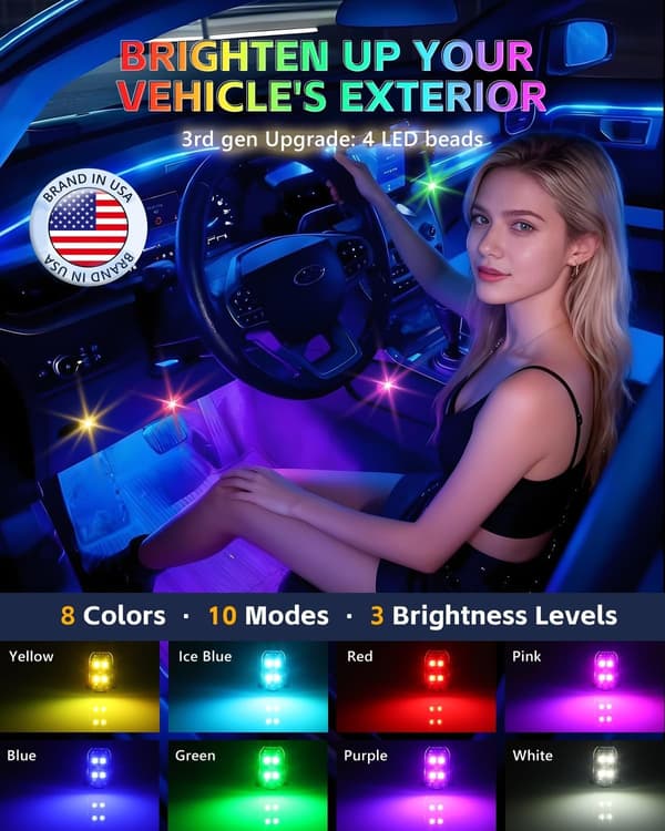 Four-piece Wireless LED Strobe Light Kit, Remote Control, Waterproof and Shockproof, and USB-C Rechargeable.