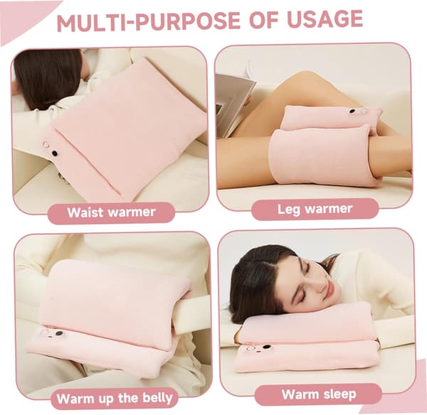 Portable USB Hand Warmer Heating Pad - Fast Charging Velvet Soft Skin-Friendly - Home Office Use Built-in Cable Dual Function Pink 44x28x3cm