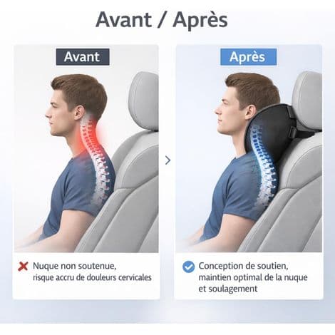 Car Neck Pillow, Soft Headrest Pillow for Driving with Adjustable Strap, Memory Foam (Black)