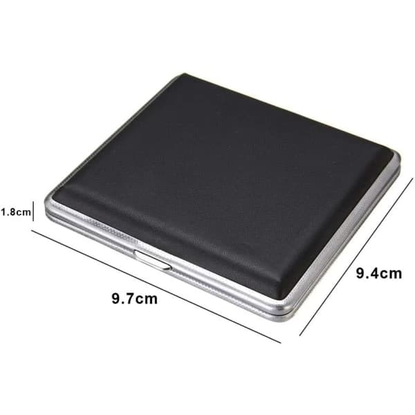 Cigarette case in leather and metal for 20 regular cigarettes