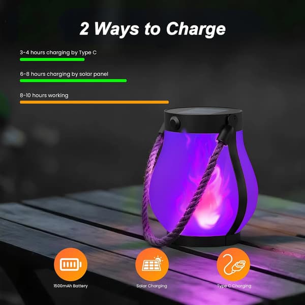 Solar Lights with Flickering Flame, Garden Lights as Shown (2 pcs) 2pcs 2pcs